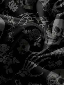 ROMWE Skeleton Bone Chain Plant Gothic Dark Mysterious Loose Black Plus Size Women Shorts - Black - View 4