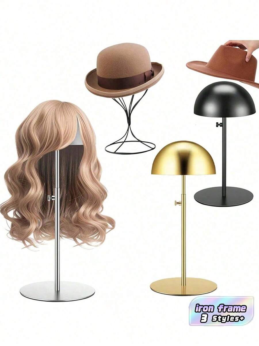 Adjustable Ironwork Hat Display Stand And Wig Holder For Stylish Storage Solutions At Home, Salons, And Shop Counters - Available In Elegant Gold, Sleek Black, And Classic Silver Finishes For - Multicolor - View 1