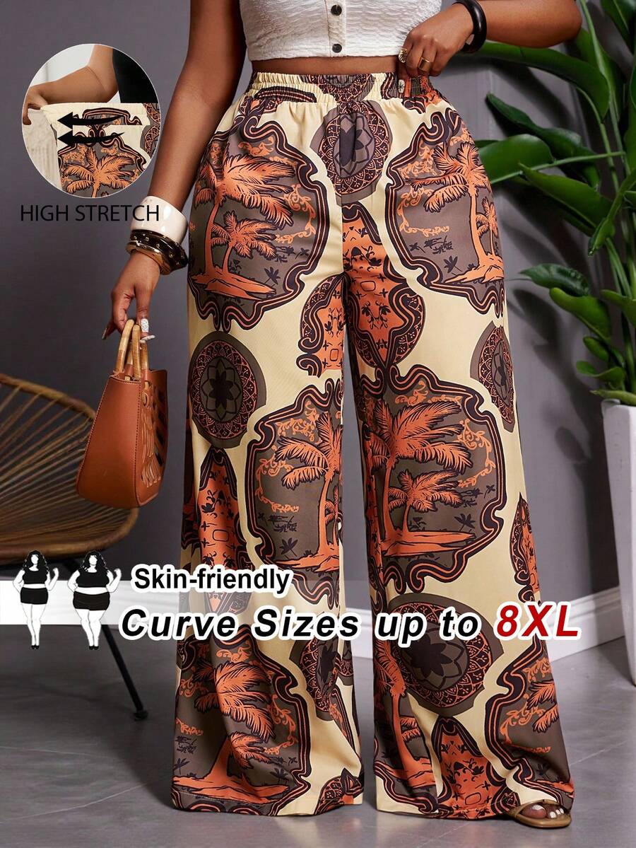 SHEIN CURVE+ Bộ áo liền quần dáng rộng thoải mái dành cho nữ cỡ lớn, kiểu dáng cơ bản, phù hợp cho đi biển, kỳ nghỉ, lễ hội âm nhạc.