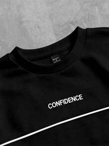 Manfinity Homme Men's Letter Print Round Neck Long Sleeve Casual T-Shirt - Black - View 4