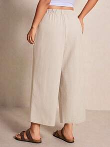Elaquor Pantalones casuales de talla grande de unicolor con nudo - Albaricoque - Ver 2