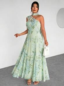 Firerie Plus Size Light Green Summer Elegant Wedding Guest Flower Dress For Women,Comfortable Sheer Flowy Elastic Versatile Casual Vacation Party Beach Dress - Multicolor - View 4
