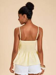 Travachic Áo camisole nữ màu trơn, thiết kế xếp ly, kiểu dáng thường ngày. - Màu vàng - Xem 2