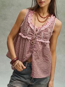 Bohemela Women's Woven Plaid Vest, Spring/Summer Resort - Multicolor - View 5