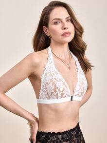Hourtrue 2pcs Women's Solid Color Sexy Lace Halter Brafor Summerfor Summer - Black and White - View 10