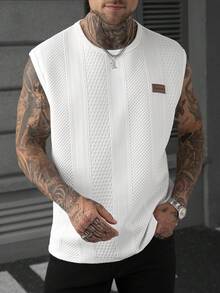 EGENSIO Camiseta de tirantes casual de cuello redondo con parche de letra texturizada para hombre, verano - Blanco - Ver 4