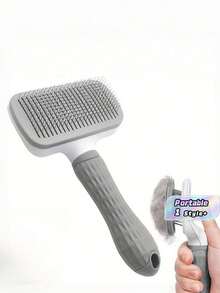 Pet Grooming Brush Massage Deshedding Tool One Button Self Cleaning Design Ergonomic Handle For Cats Dogs Reduces Shedding Home Use Travel Friendly - Grey - View 1