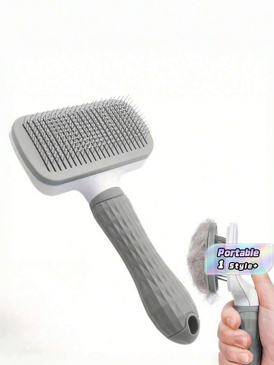 Pet Grooming Brush Massage Deshedding Tool One Button Self Cleaning Design Ergonomic Handle For Cats Dogs Reduces Shedding Home Use Travel Friendly - Grey - View 1