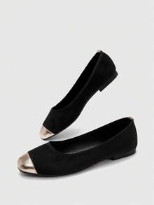 CUCCOO BIZCHIC Women Shoes Spring And Autumn Splicing Square Toe Flat Bottom, Simple Suede Shoes Commuting Shopping - Black - View 8