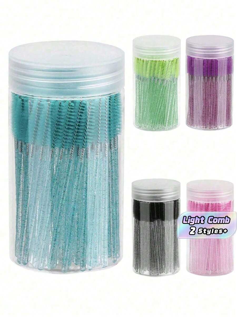 50/100 piezas Cepillo desechable de pestañas, varitas de rímel, juegos de brochas de maquillaje para extensiones de pestañas y cepillo de cejas con contenedor, cepillo de cejas, cepillo de sombra de ojos, spoolie, cepillo spoolie - Multicolor - Ver 1