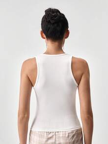 Loungeista Damen lässiges ärmelloses einfarbiges figurbetontes Trägershirt, sexy kurzes Trägertop für Straße, Alltag, Urlaub, Frühling/Sommer - Weiss - Übersicht 2