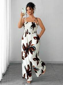 Elenzga Bộ jumpsuit hai dây dệt kim mùa hè mới dành cho nữ cỡ lớn, eo chun, xếp ly, kiểu dáng thời trang thường ngày, dáng rộng thoải mái. Thích hợp cho kỳ nghỉ biển, hẹn hò mùa hè, lễ hội âm nhạc, đi chơi thường ngày, du lịch ngắn ngày. - Nhiều màu - Xem 5