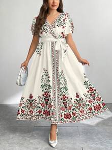 Modelyn Đầm dáng rộng, tối giản, họa tiết hoa retro, cỡ lớn, thích hợp cho mùa thu/đông. - Nhiều màu - Xem 1