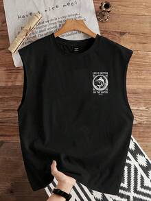 Manfinity Joysei Black Graphic & Letter Print Crew Neck Tank Top For Men - Black - View 2