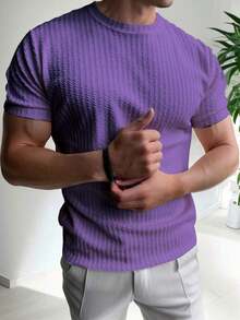 SLATEMANN Men's Solid Color Minimalist Casual Round Neck Short Sleeve T-Shirt - Purple - View 4