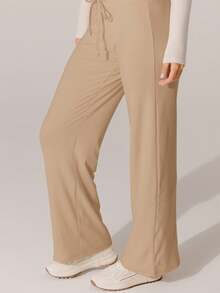 Aralina Off-White Soft Knit Texture High-Waisted Lounge Pants - Camel - View 4