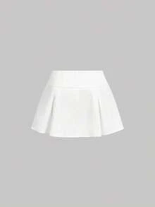 SHEIN MOD Váy ngắn xếp ly cạp thấp màu trắng dành cho nữ mùa hè - trắng - Xem 2
