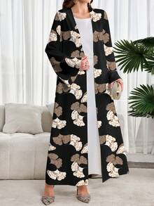 SHEIN Najma Áo choàng dài kiểu Ả Rập dáng rộng, tay loe, tối giản, kín đáo, in toàn bộ họa tiết. - trắng - Xem 1