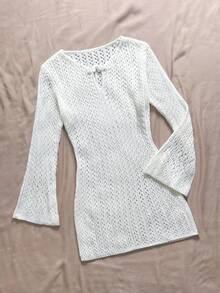 SHEIN Áo khoác mỏng đan móc cho bé gái tuổi teen, thích hợp cho kỳ nghỉ hè ở bãi biển. - trắng - Xem 4
