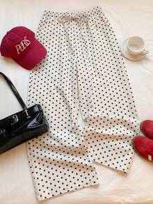 SHEIN EZwear 两件套波点阔腿裤套装，蓝白波点，适合音乐节、日常通勤、约会、派对、夏季、春夏、节假日、圣诞节、新年、感恩节、婚礼、海滩、毕业典礼等场合，时尚、优雅、休闲、外出、约会、通勤、闪亮、情人节、度假、Y2K、毕业典礼等场合。 - 彩色 - 查看 10