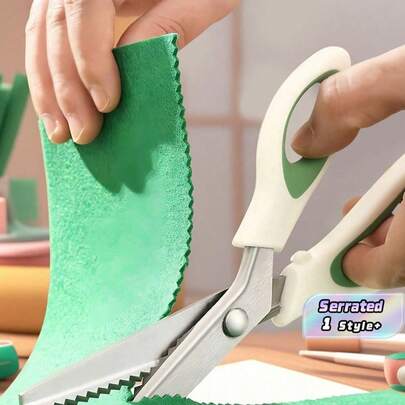 Tijeras de costura con borde dentado verde, autosellantes, antideshilachado, profesionales para confección, con hojas de acero al carbono y mango ergonómico para cortar jeans, manualidades y DIY