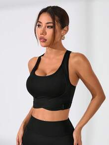 Sweetra 女性高強度運動內衣，無縫杯設計綁交叉後背，防震和抗沖擊，專業運動衣，適用於跑步、瑜伽、健身和高強度訓練 - 黑色 - 查看 7