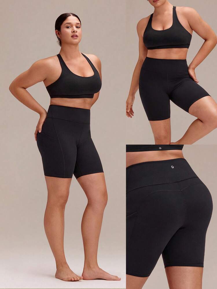 8" Plus Size FeatherFit™ All Day Sculpt Buttery-Soft High Rise Biker Shorts With Side Pockets Yoga Pilates Studio Daily Wear