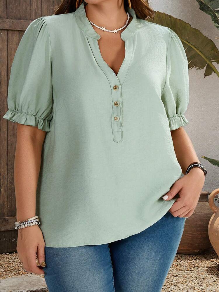 Plus Size Women's Notched Neck Spring Casual Vacation Floral Print Shirt