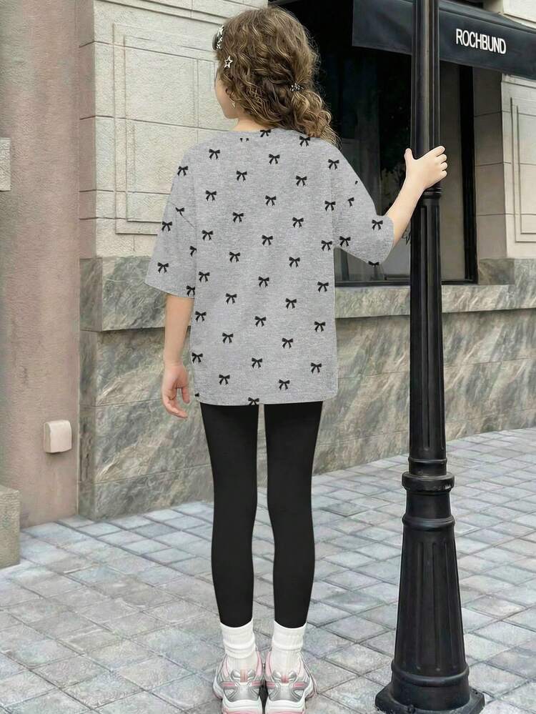 Bộ 2 món đồ chơi bé gái dễ thương in hình nơ kiểu vũ công ba lê, màu đen thanh lịch, áo liền thân tay ngắn và quần short kiểu dáng thường ngày sành điệu cho bé gái. - Nhiều màu - Xem 2