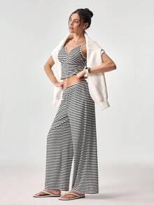 Loungeista Bộ đồ ngủ nữ kẻ sọc cổ chữ V gồm áo hai dây và quần dài, bộ đồ hai mảnh nữ, bộ đồ mặc nhà gợi cảm cho nữ, bộ đồ mặc nhà hai mảnh. - Nhiều màu - Xem 9
