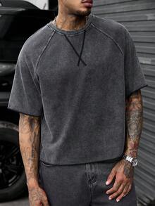 SLATEMANN Camiseta casual de manga corta con cuello redondo y manga raglán para hombre - Negro - Ver 1