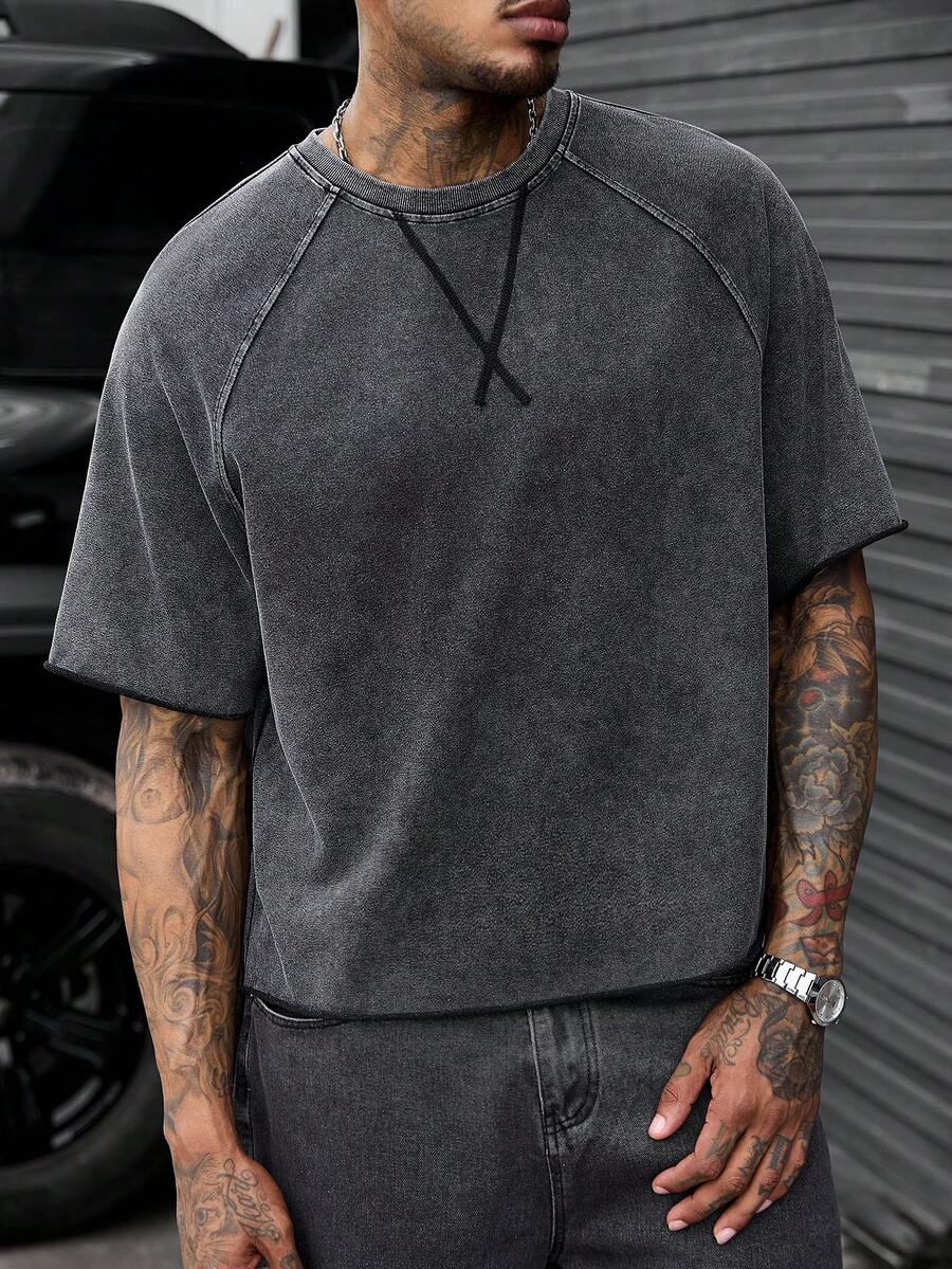 SLATEMANN Camiseta casual de manga corta con cuello redondo y manga raglán para hombre - Negro - Ver 1