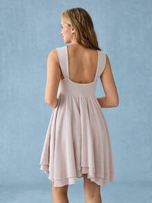 WESTFADE Textured Pink Striped Knit Ruched Sweetheart Neck Sleeveless Tiered Ruffle Babydoll Mini Dress Summer Cute Date Night Picnic Festival Boho Women - Baby Pink - View 2