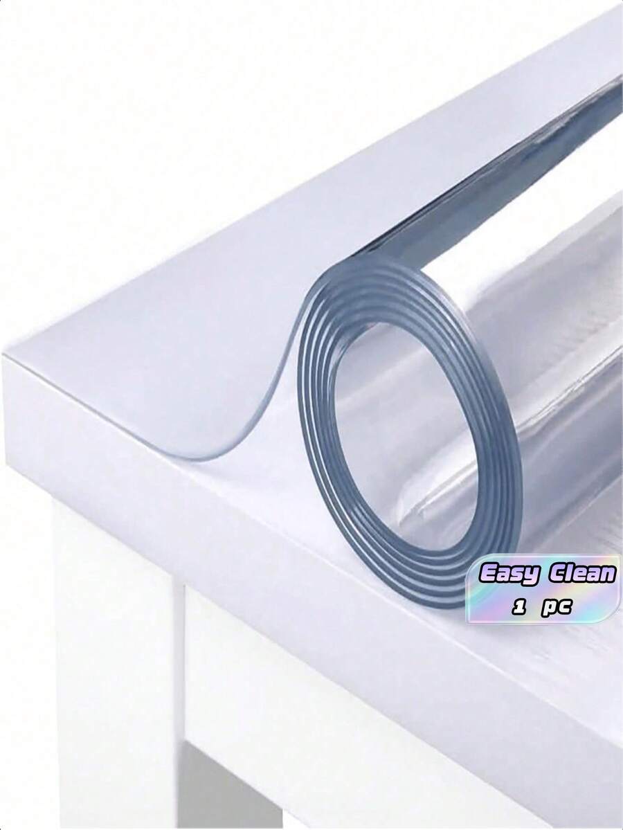 1片高品质1毫米厚透明PVC桌布 - 耐刮擦、耐热、易清洁，适用于家庭、酒店、餐厅和咖啡厅的餐桌，简约时尚设计 - 白色 - 查看 1