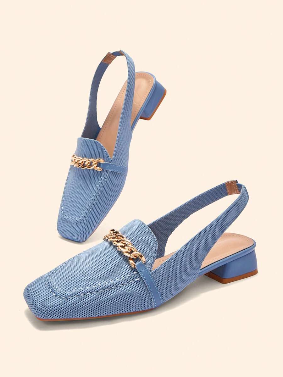 CUCCOO BASICS Sandalias planas con decoración de cadena de moda para mujer CUCCOO - Azul cielo 1 - Ver 1