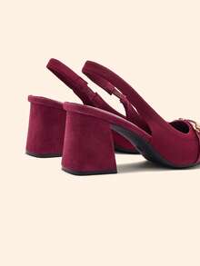 CUCCOO BASICS Women's Shoes Fashion Burgundy Pointed Thick Heel Empty High Heel Shoes Suitable For Commuting, Dating, Parties, Weddings And Other Occasions To Wear - Burgundy - View 5