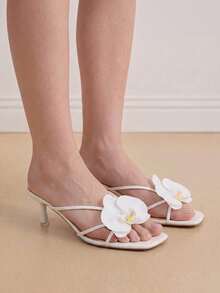 Eladyva Floral Decor High Heel Sandals, European & American Style Beach Summer Slippers, Suitable For Dates, Commuting, Banquets, Gatherings, Parties - White - View 5