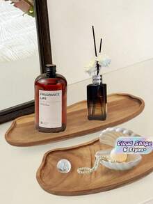 1/2 Pieces Wooden Tray, Cloud-Shaped Tray, Rainbow-Shaped Tray, Wooden Tray, Beauty Display Tray, Perfume Tray, Bathroom Tray, Wooden Tray For Tableware, Cake Tray, Kitchen Tray, Birthday Display Stand, Garden Tray, Paper Cupcake Tray, Suitable For Birthday - Brown - View 1