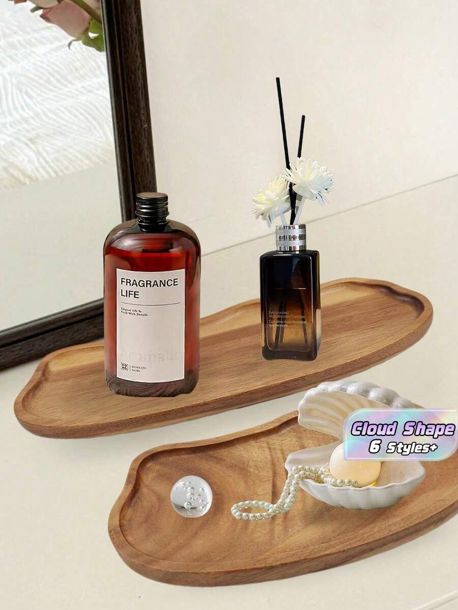 1/2 Pieces Wooden Tray, Cloud-Shaped Tray, Rainbow-Shaped Tray, Wooden Tray, Beauty Display Tray, Perfume Tray, Bathroom Tray, Wooden Tray For Tableware, Cake Tray, Kitchen Tray, Birthday Display Stand, Garden Tray, Paper Cupcake Tray, Suitable For Birthday - Brown - View 1