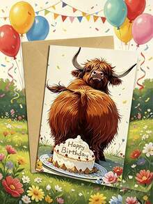2pcs Funny Highland Cow Birthday/Christmas Card - Humorous "Holy Cow!" Design, Gift For Farm Animal Lovers, Friends And Family - High Quality Card Paper With Soft Touch, Christmas Gifts - multicolor - View 5