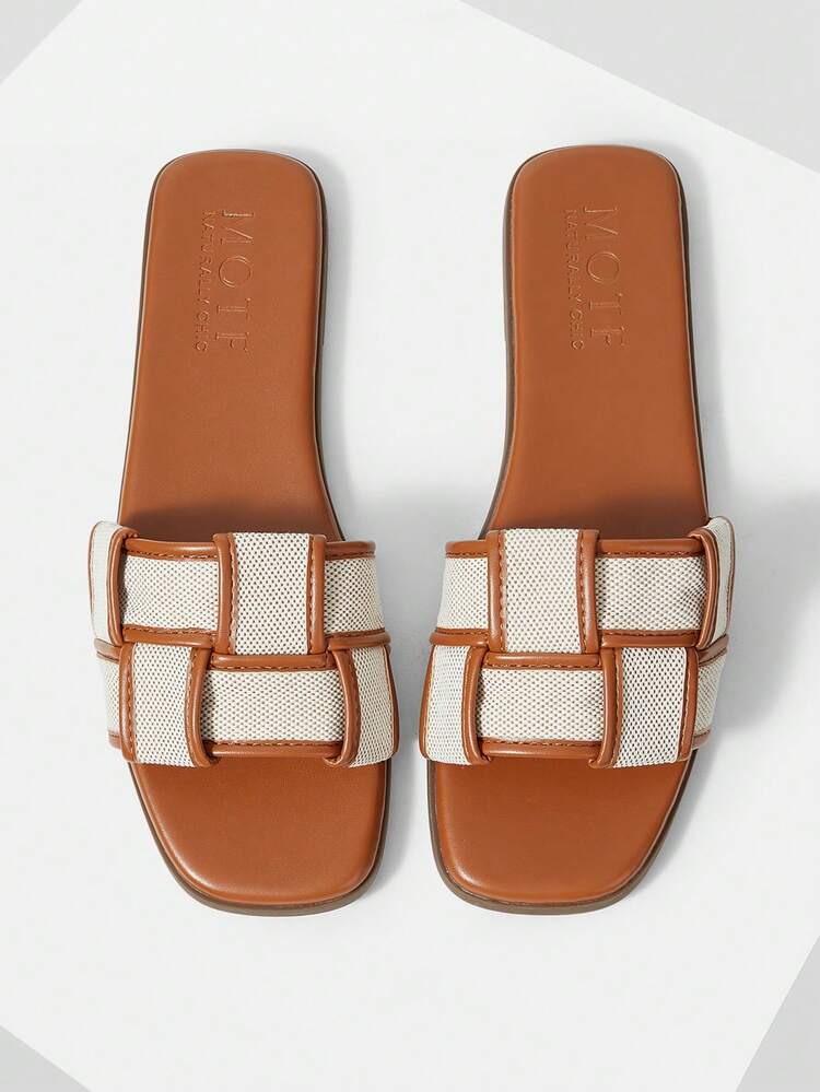 WOVEN DESIGN SQUARE TOE FLAT SANDALS FOR OUTDOOR NEW YEAR HOLIDAY, SPRING SHOES SPRING BREAK EASTER FOR CHRISTMAS