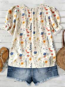 EMERY ROSE Women's Casual Vacation Floral Print Square Collar Puff Sleeve Blouse - Multicolor - View 2