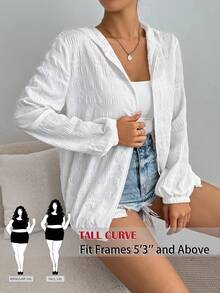 SHEIN PETITE CURVE 大尺碼女款純色輕便連帽長袖外套，適合返校季、秋季，教師穿著，白色秋季外衣 - 白色 - 查看 7