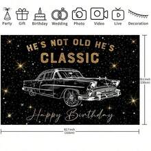 1件套“他不是老了，他是经典”生日快乐背景布，复古男士黑金主题，适用于30岁、40岁、50岁、60岁、70岁、80岁生日摄影背景装饰派对拍照道具 - 多色 - 查看 8