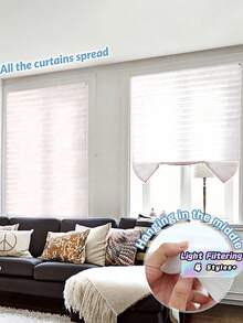 1pc White No Tools Cut-To-Size Light Filtering Pleated Fabric Shades, Temporary Window Blinds, No Drilling Self Adhesive Blinds, Easy To Cut And Install, Trim At Home - White - View 1