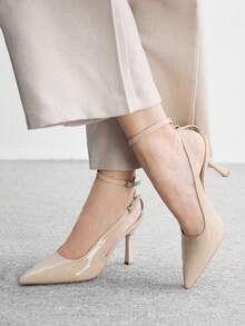 CUCCOO BIZCHIC Pointed Stiletto Apricot Mirror Ankle Strap Back Strap Women's High Heel Shoes Temperament Simple Fashion Versatile Commuter Dating Women's Shoes Women's Shoes - apricot patent leather - View 4