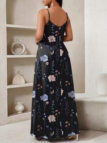 SHEIN Lady 女士休闲碎花无袖连衣裙，夏季 - 黑色 - 查看 2