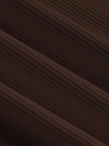 Sweetra 白色纯色休闲无袖修身连衣裙 - 棕色 - 查看 3