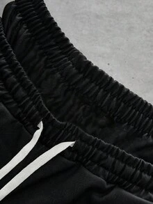 ROMWE MEN Pantalones cortos con cintura estampada de ajuste holgado para hombre - Negro - Ver 4
