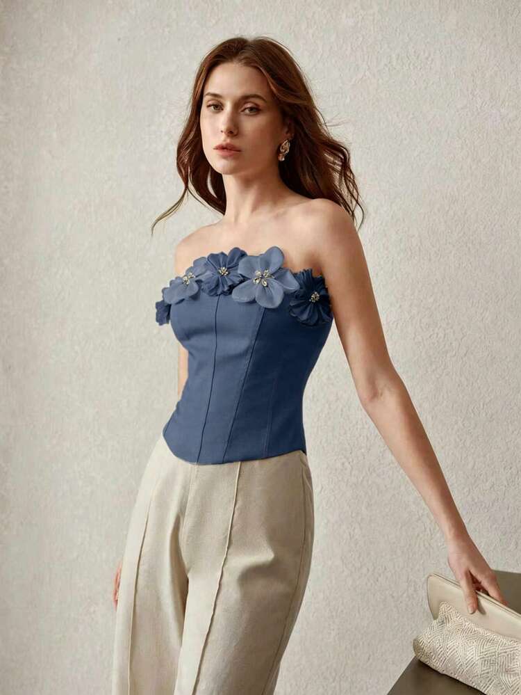 WOMEN'S FLORAL DECOR BANDEAU TOP